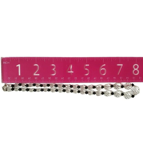 Vintage 17" Choker Necklace Clear Black Beads Faceted Sterling Graduated Spacers - Picture 11 of 16